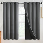 SimpleHome 100% Blackout Curtains for Bedroom,Thermal Insulated Grey Grommet Window Drapes Room Darkening Curtains for Living Room with Black Back,52 x 54 Inch,2 Panels