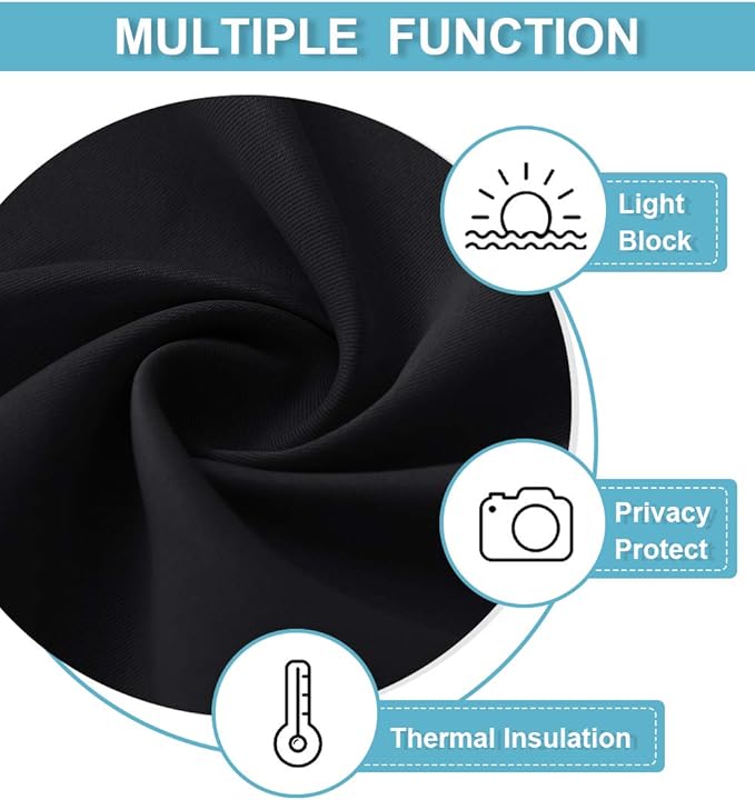 RYB HOME Extra Wide Blackout Curtains for Bedroom Living Room 63 inches Long, Thermal Insulated Privacy Drapes for Nursery Home Theater Dining Room, Width 70 by Length 63, Black, 2 Panels