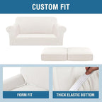 H.VERSAILTEX 3 Piece Stretch Sofa Covers for 2 Cushion Loveseat Couch Covers for Living Room Sofa (Base Cover Plus 2 Seat Cushion Covers) Thicker Jacquard Fabric (Medium Sofa, Porcelain White)
