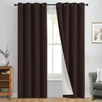 Yakamok 100% Blackout Curtain Panels 84 inches Cold and Light Blocking Drapes for Nursery, 2 Thick Layers Thermal Insulated Draperies (2 Pieces, 50 Wide Each Panel, Brown/White Backing)