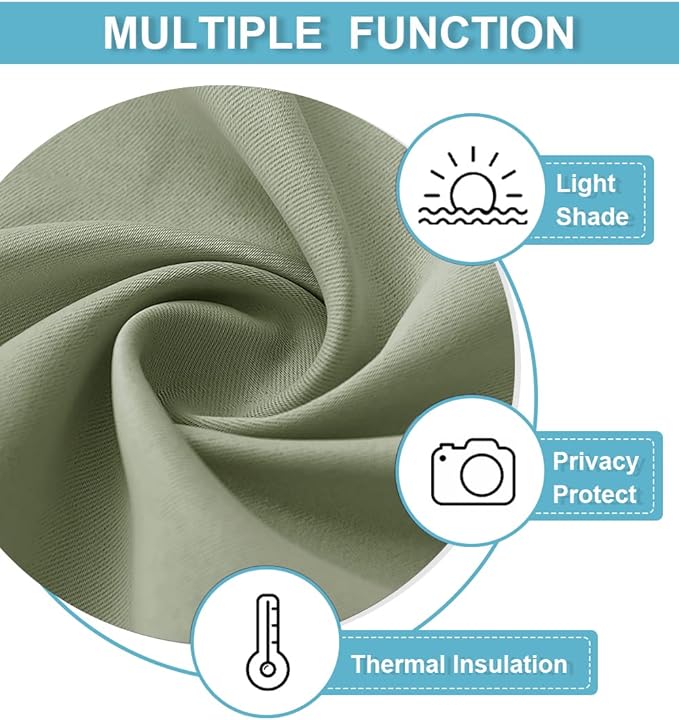 RYB HOME Short Sage Green Blackout Curtains for Small Bedroom Window, Insulating UV Blocking Drapes for Kitchen Cafe Basement Garage, Privacy Tiers for Bathroom Window, Width 42 by Length 36, Set of 2