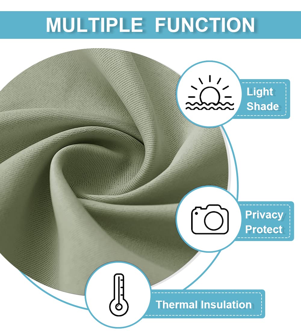 RYB HOME Short Sage Green Blackout Curtains for Small Bedroom Window Cafe