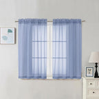 Chyhomenyc Sheer Curtains 45 Inch Long 2 Panels - Light Filtering Short Soft Airy Short Cafe Curtains, Modern Rod Pocket for Dinning Living Room Bedroom, 42Wx45L Inches, Denim Blue