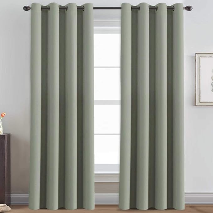 H.VERSAILTEX Ultra Sleep Blackout Room Darkening Curtains for Bedroom, Thermal Insulated Energy Efficient Window Panel Drapes, Grommet Sliding Door Curtain Panel - Light Sage, One Panel, 52'W x 96'L