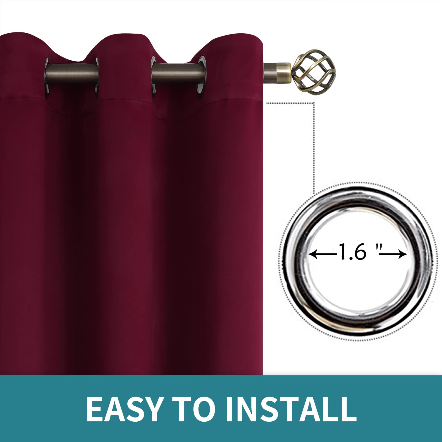 BGment Blackout Curtains - Grommet Thermal Insulated Room Darkening Bedroom and Living Room Curtains, Set of 2 Panels (52 x 120 Inch, Burgundy)