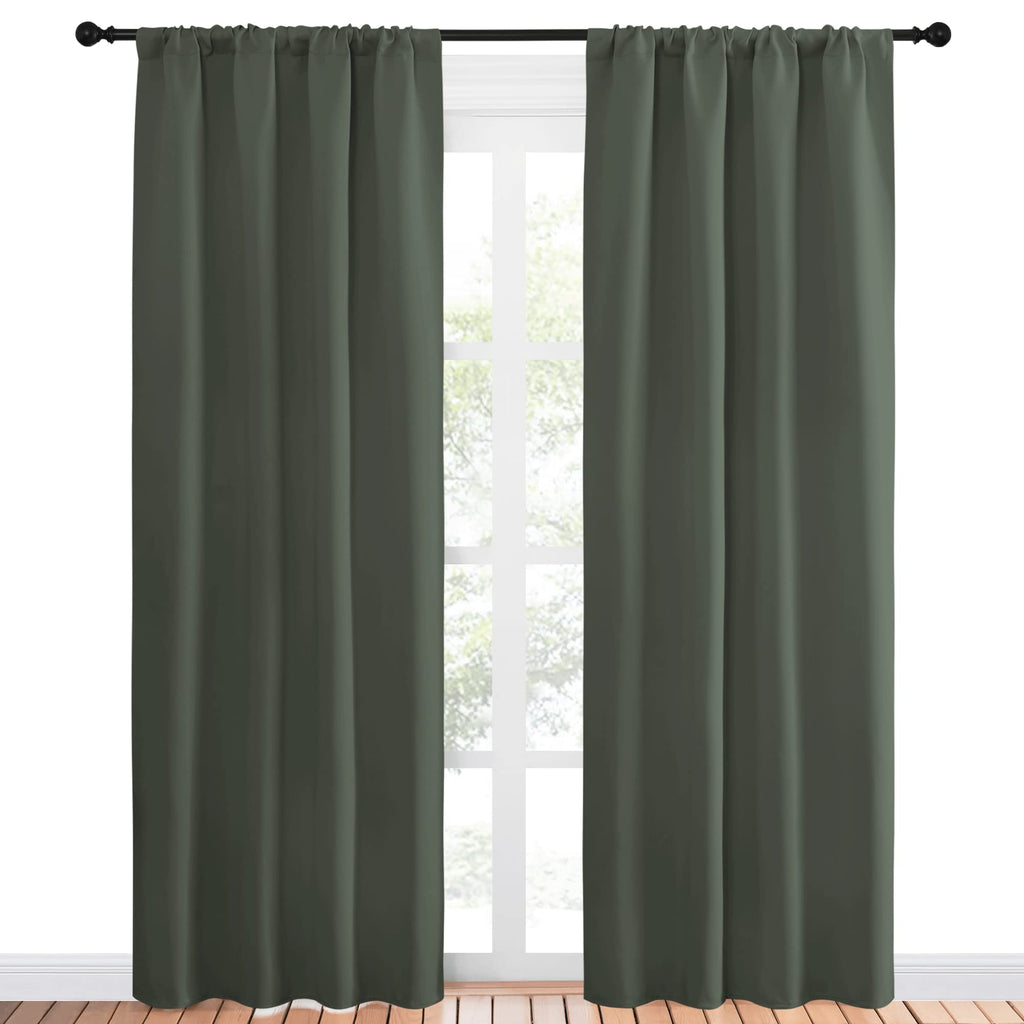 NICETOWN Bedroom Curtains Blackout Draperies - All Season Thermal Insulated Solid Rod Pocket Top Blackout Curtains/Drapes for Kid's Room (Dark Mallard, 1 Pair, 42 x 84 Inch)