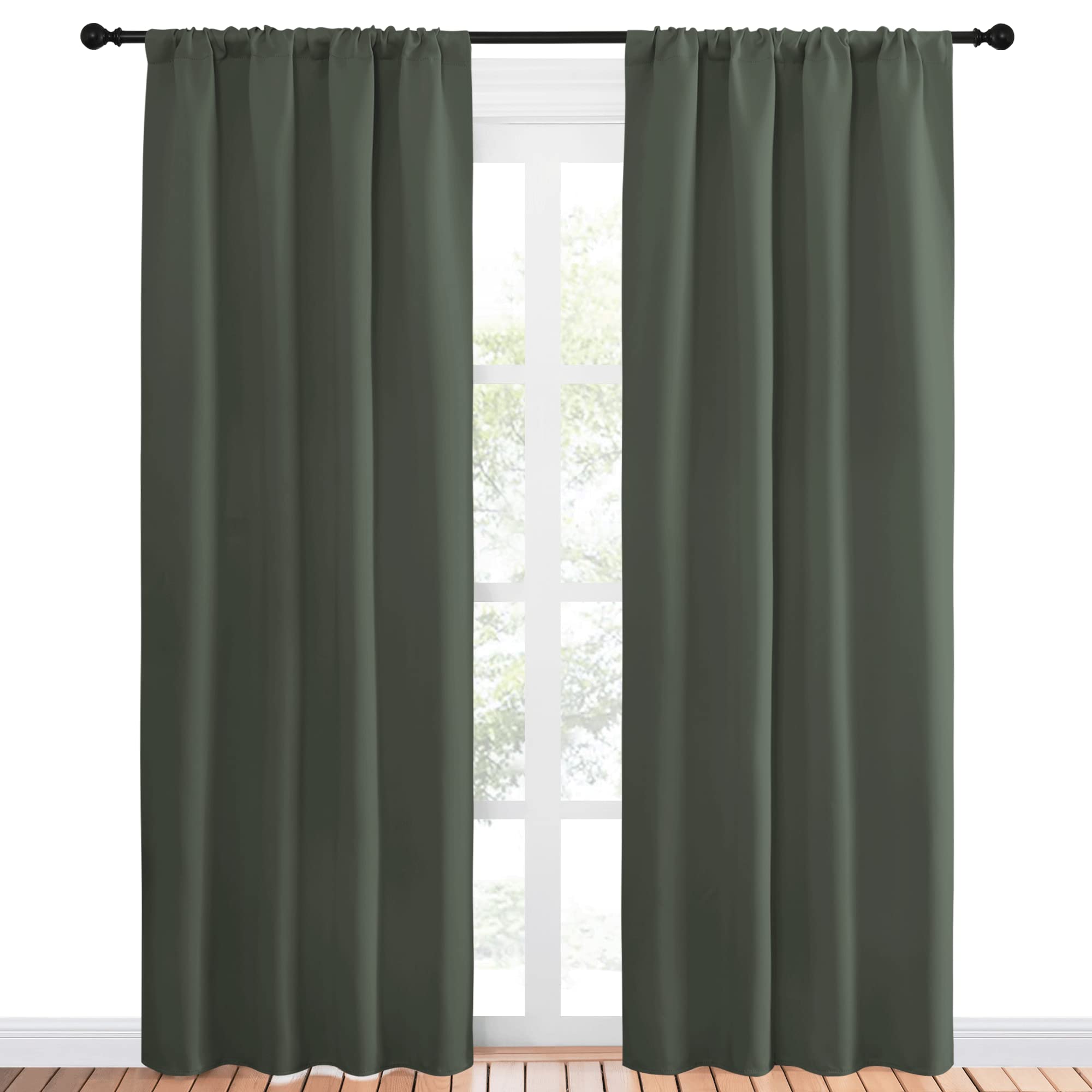 NICETOWN Bedroom Curtains Blackout Draperies - All Season Thermal Insulated Solid Rod Pocket Top Blackout Curtains/Drapes for Kid's Room (Dark Mallard, 1 Pair, 42 x 84 Inch)