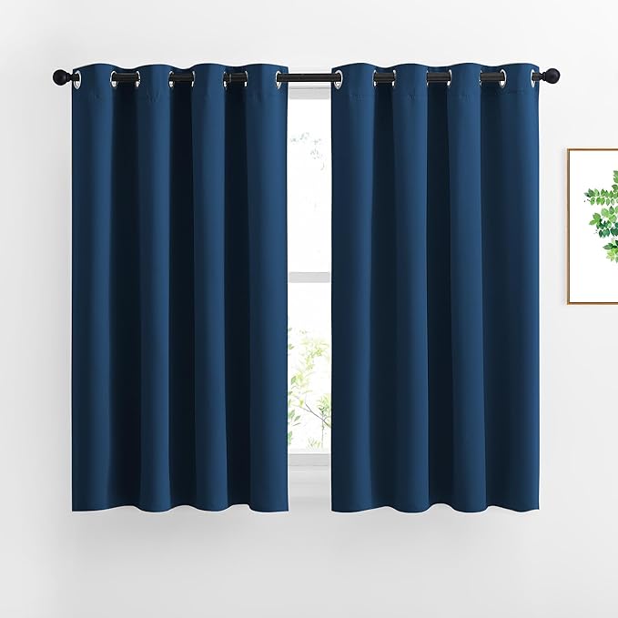 NICETOWN Blackout Curtains and Drapes for Kitchen - Thermal Insulated Solid Grommet Top Blackout Panels/Draperies for Kid's Room (1 Pair, 52 x 54 inches in Moroccan Blue)