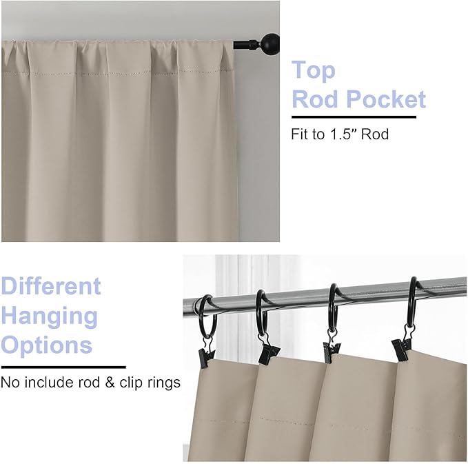 Simplebrand Ava Stone Blackout Curtains for Bedroom 90 Inches Long 2 Panels Set, Solid Privacy Energy Saving Living Room Window Treatment Curtains Blackout Drapes, W50 x L90 Inch, Stone