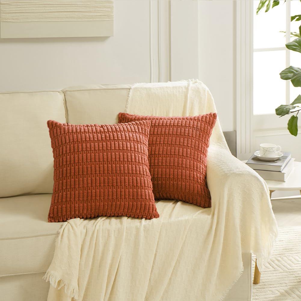 Fancy Homi 4 Packs Decorative Throw Pillow Covers for Living Room Couch Bed, Modern Farmhouse Boho Home Décor Accent Cushion Case, 20" x 20", Burnt Orange