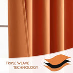 MIULEE Orange Back Tab Blackout Curtains 102 Inch Long 2 Panels Set for Living Room Bedroom, Rod Pocket/Pinch Pleated Fall Thermal Insulated Room Darkening Light Blocking Floor to Ceiling Drapes