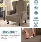H.VERSAILTEX Wingback Chair Covers Velvet Plush Wing Chair Slipcover 1 Piece High Stretch Wing Back Chair Slipcovers Sofa Cover Furniture Cover with Elastic Bottom, Mocha