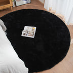ORINOVA Black Rabbit Shaggy Fur Rug for Bedroom Washable Furry Circle Area Rugs for Living Room Kids Small Round Rug 3ft Nursery Rug