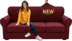 XINEAGE 2026 New 4 Pieces Couch Covers for 3 Cushion Couch Super Stretch Thick Soft Sofa Cover Anti Slip Sofa Slipcover Dogs Cats Furniture Protector (Wine Red, 71"-91")