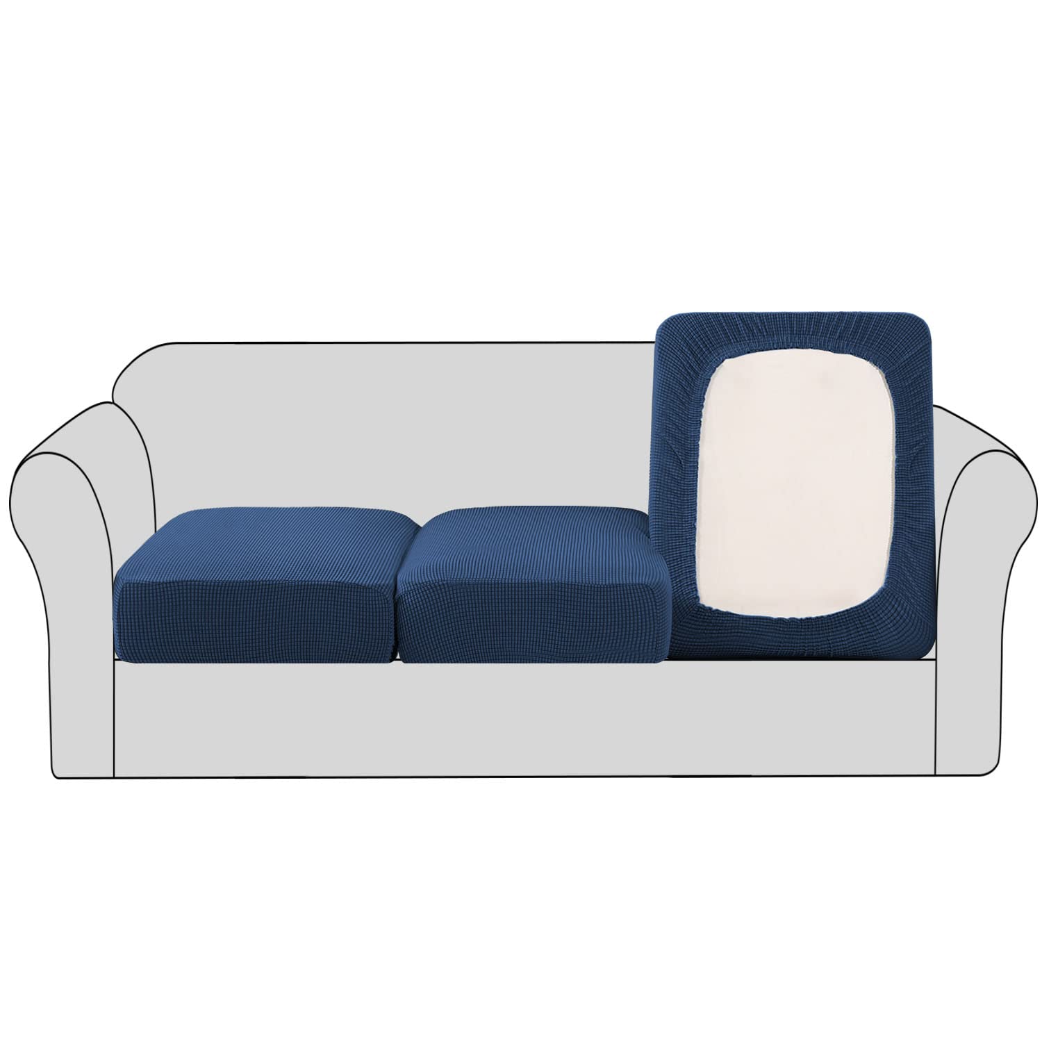 H.VERSAILTEX Super Stretch Couch Cushion Covers Sofa Cushion Slipcovers Jacquard Fabric Individual Seat Couch Slipcover Sets for Pets with Elastic Bottom(3 Packs Cushion Sofa Covers, Navy)