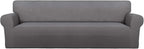 PureFit Super Stretch 4 Seater Sofa Slipcover – Spandex Non Slip Soft Couch Sofa Cover, Washable Furniture Protector with Non Skid Foam and Elastic Bottom for Kids, Pets （XX Large, Light Gray）
