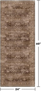 Brown 2x5 Entryway Runner Rugs, Small Runners for Kitchen, Door Mat Indoor Entrance, Bathroom, Non-Slip Low-Pile Washable Stain Resistant, Vintage Taupe Earthy Decor