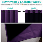 NICETOWN 100% Blackout Curtains with Black Liner Backing, Thermal Insulated Curtains for Living Room, Noise Reducing Drapes, Royal Purple, 70 inches Wide x 108 inches Long Per Panel, Set of 2