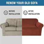 H.VERSAILTEX Stretch Velvet Sofa Covers Large Couch Covers Sofa Slipcovers Furniture Protector Soft with Non Slip Elastic Bottom, Feature Thick Comfy Rich Velour (Extra Wide Sofa 98"-105", Rust)