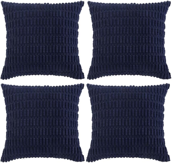 Fancy Homi 4 Packs Navy Blue Decorative Throw Pillow Covers 26x26 Inch for Living Room Couch Bed Sofa, Rustic Modern Farmhouse Boho Home Decor, Soft Plush Corduroy Cute Square Cushion Case 66x66 cm