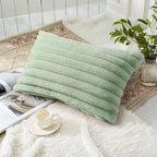 decorUhome Fall Faux Fur Throw Pillow Covers 12x20 Set of 2 Sage Green