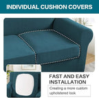 Turquoize 4 Piece Sofa Covers for 3 Cushion Couch Sofa Slipcover Soft Couch Cover for Dogs Washable Furniture Cover with 3 Individual Large Cushion Covers Feature Fabric (Large Sofa, Deep Teal)