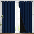 Yakamok Navy Blue 100% Blackout Curtains Energy Saving Thermal Insulated 2 Thick Layers Completely Blackout Drapes with Black Liner for Bedroom (62Wx96L, Navy Blue, 2 Panels)