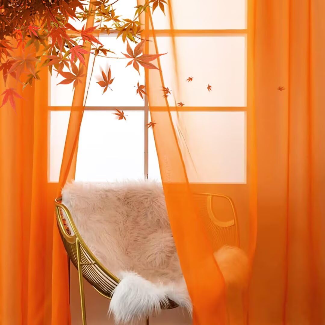 SpaceDresser Basic Rod Pocket Sheer Voile Window Curtain Panels White 1 Pair 2 Panels 38 Width 84 Inch Long for Kitchen Bedroom Children Living Room Yard(Orange,38 W x 84 L)
