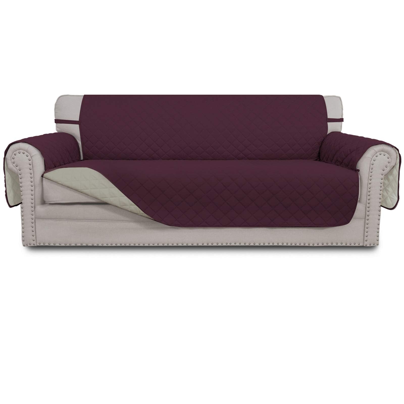 Easy-Going Reversible Couch Cover, 3 Cushion Sofa, Large, Wine/Beige