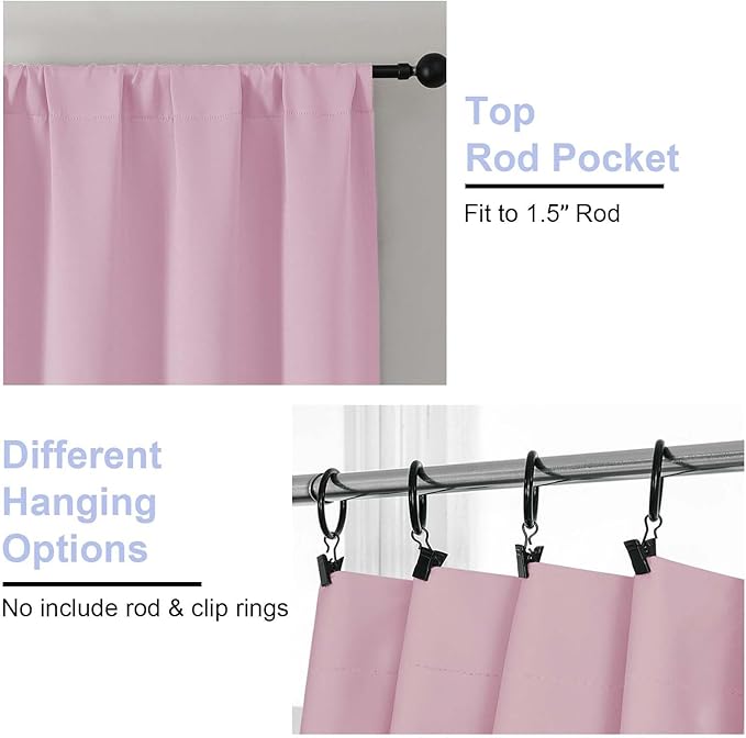 Simplebrand Ava Pink Short Blackout Curtains for Bedroom 45 Inches Long 2 Panels Set, Solid Thermal Insulated, Energy Saving Window Treatment Curtains Blackout Drapes, W40 x L45 Inch, Pink
