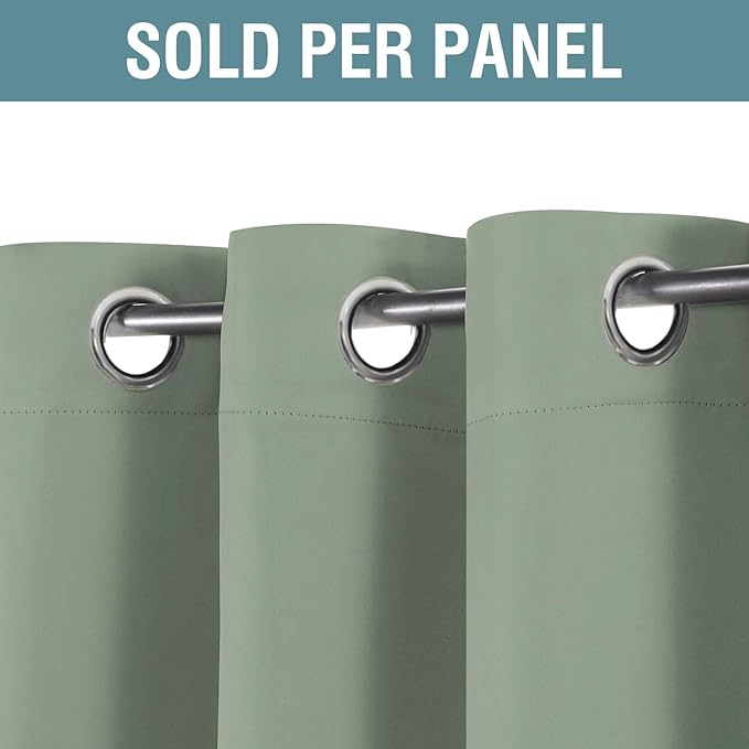 H.VERSAILTEX Blackout Curtain for Living Room Thermal Insulated Window Treatment Curtain Extra Long 63 inch Length Energy Saving Solid Grommet Top Blackout Drape, One Panel, Sea Grass, 52" W x 63" L