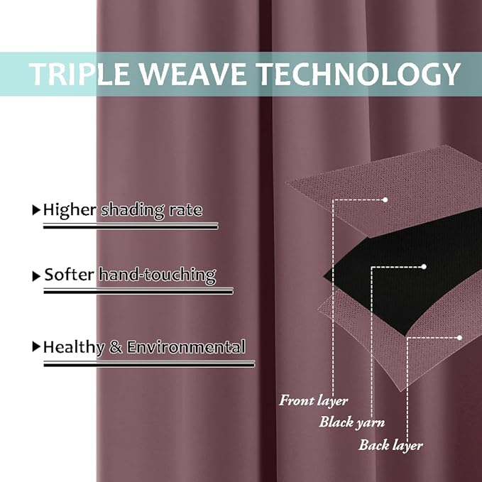 NICETOWN Full Shade Curtain Panels, 37" Wide x 80" Long, Dry Rose, Pair of Thermal Insulated & Energy Efficiency Blackout Drapes for Living Room, Lined Silky Performance Window Dressing