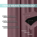 NICETOWN 100% Blackout Short Curtains with Black Liners, 2 Panels, 37" W by 40" L, Dry Rose, Solid Thermal Insulated Full Blackout 2-Layer Lined Drapes, Energy Efficiency Window Draperies for Bedroom