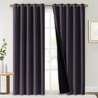 NICETOWN 100% Blackout Window Curtain Panels, Greyish Purple, 2 PCs, 62" Wide Each Panel, Cold and Full Light Blocking Drapes with Black Liner for Nursery, 84 inches Drop Thermal Insulated Draperies