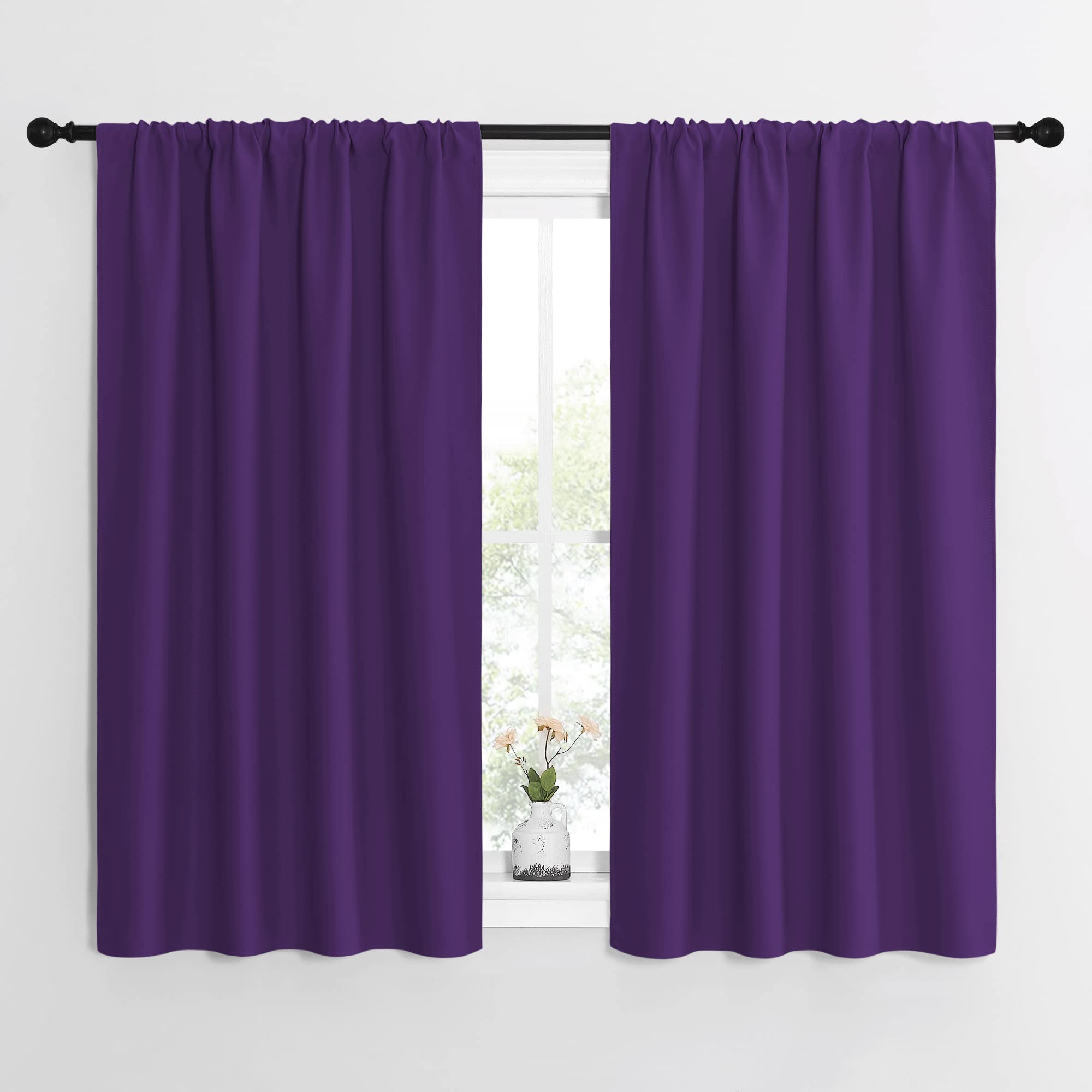 NICETOWN Kitchen Curtains, Short Blackout Curtains & Drapes, Home Decoration Window Treatment Cafe Curtain Panels with Rod Pocket (Royal Purple, 42-inch Wide x 54-inch Long, 2 Panels)