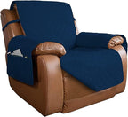 PureFit Reversible Quilted Oversized Recliner Sofa Cover, Water Resistant Furniture Protector, Washable Couch Cover with Elastic Straps for Kids, Pets (Large, Classic Navy/Navy)