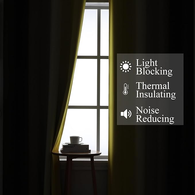 Estelar Textiler Yellow and Brown Blackout Curtains, Full Light Blocking Gradient Grommet Drapes for Living Room, Thermal Insulated Ombre Curtains for Bathroom, 52Wx54L, 2 Panels