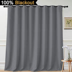 Yakamok 100% Blackout Thermal Insulated Grommet Curtains, Noise Reducing Barrier Panel for Sliding Glass Door, 2 Thick Layers Heat Full Light Blocking Patio Door Drapery, Grey, W100 x L108, 1 Panel