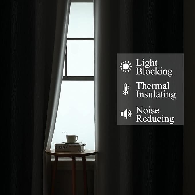 Navy Blue and Greyish White Blackout Curtains for Living Room 72 Inch Long