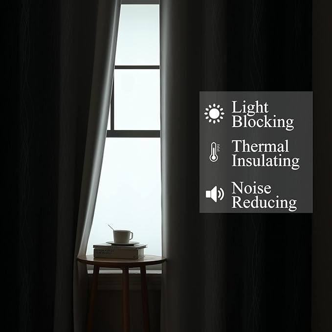 Navy Blue and Greyish White Blackout Curtains for Living Room 90 Inch Long