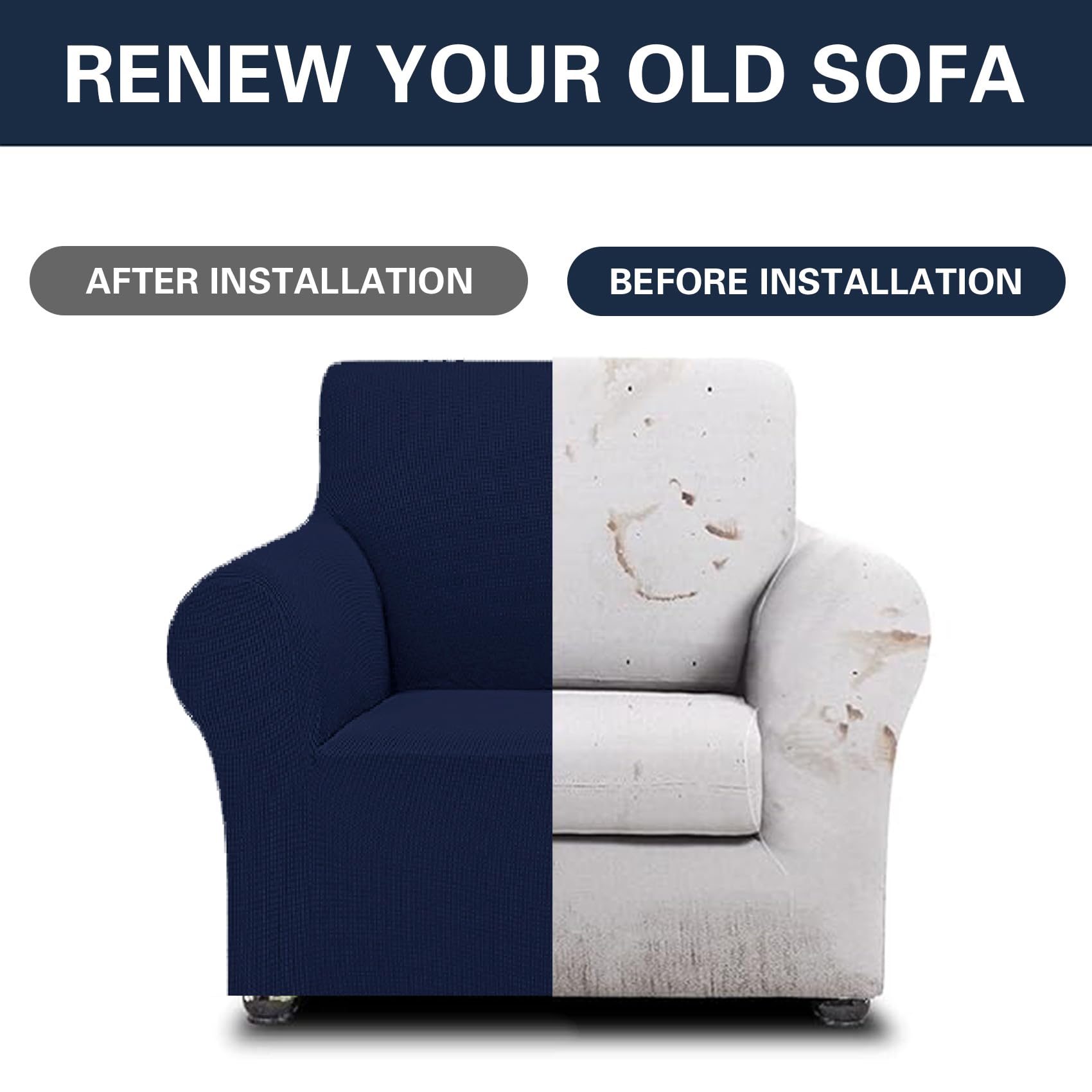 Cupuamon 2026 New Stretch Chair Sofa Slipcovers Couch Cover for 1 Seater Furniture Protector Sofa Covers with Elastic Bottom Jacquard Fabric Small Checks for Pets, Kids - Navy