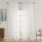 OVZME Ivory Bedroom Curtains 96 Length for Farmhouse, 59 Inch Extra Wide Light Filtering Voile Drapes Light Airy Window Decor for Patio Door Living Room Bedroom Dining, 59Wx96L Inches