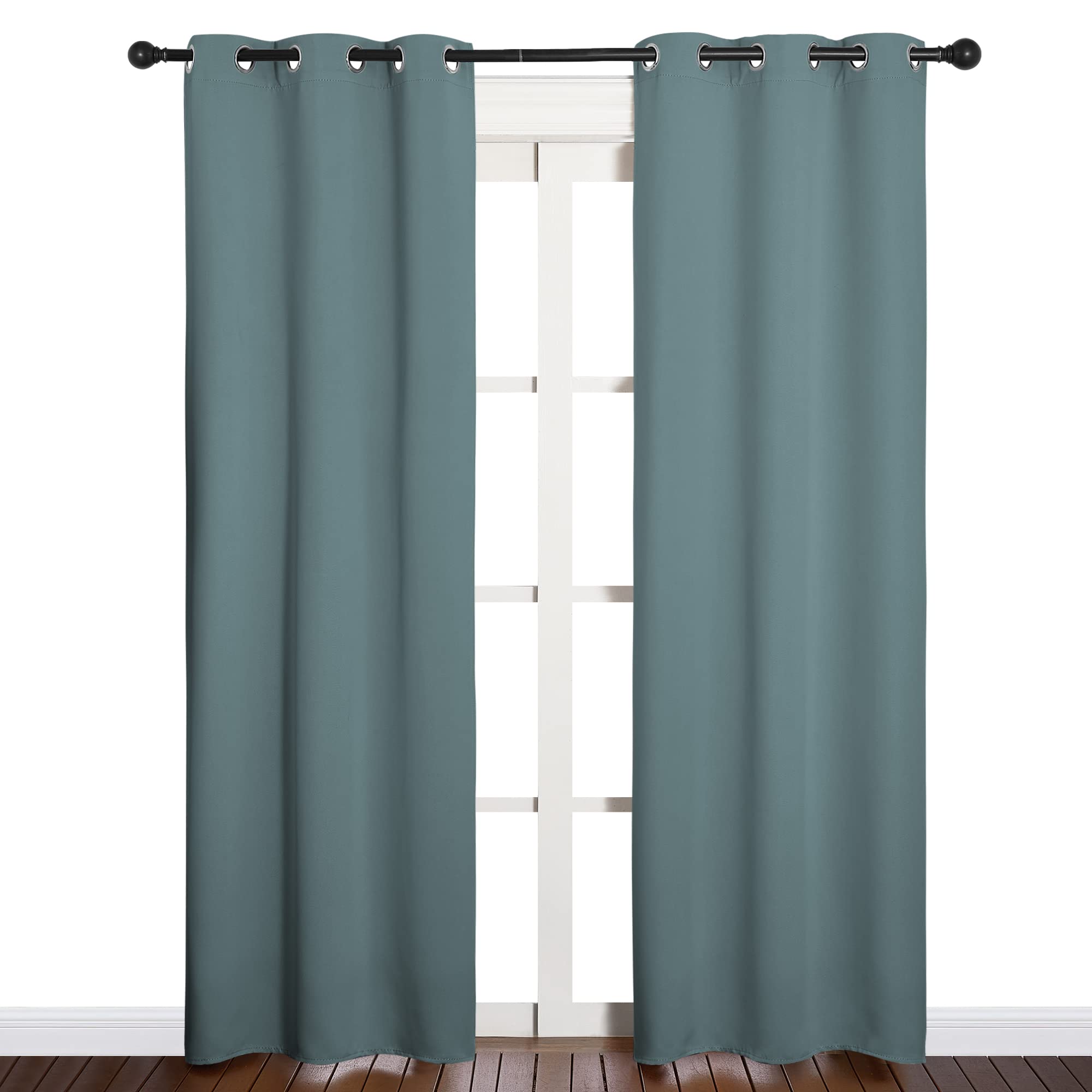 NICETOWN Modern Blackout Curtains Noise Reducing, Thermal Insulated and Privacy Room Darkening Drape Panels for Boy's Guest Room Door Window (Greyish Blue, 2 Panels, W34 x L84 -Inch)