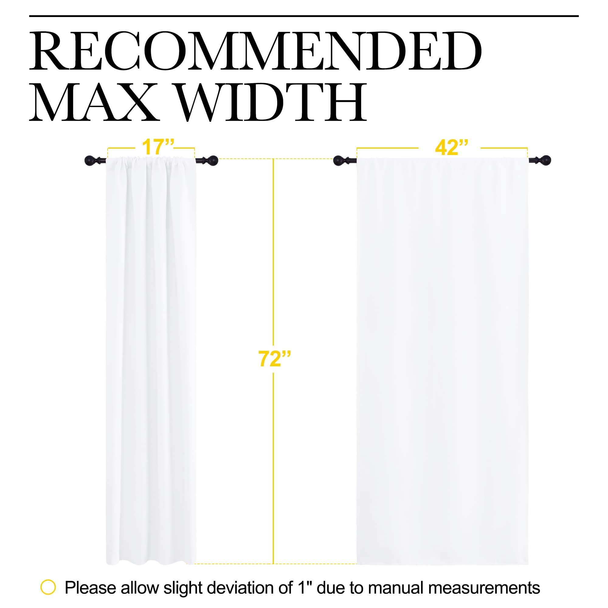 NICETOWN 50% Light Blocking Kitchen Curtains - Window Treatment Rod Pocket Curtains/Drapes for Bedroom (2 Panels, 42 by 72, White)