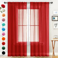 SpaceDresser Sheer Voile Window Treatment Rod Pocket Curtain Panels for Kitchen Bedroom Living Room Drapes Sunlight Filtering Privacy Semi Home Decor Assorted Colors Sizes (Christmas Red, 52 W x 90 L)
