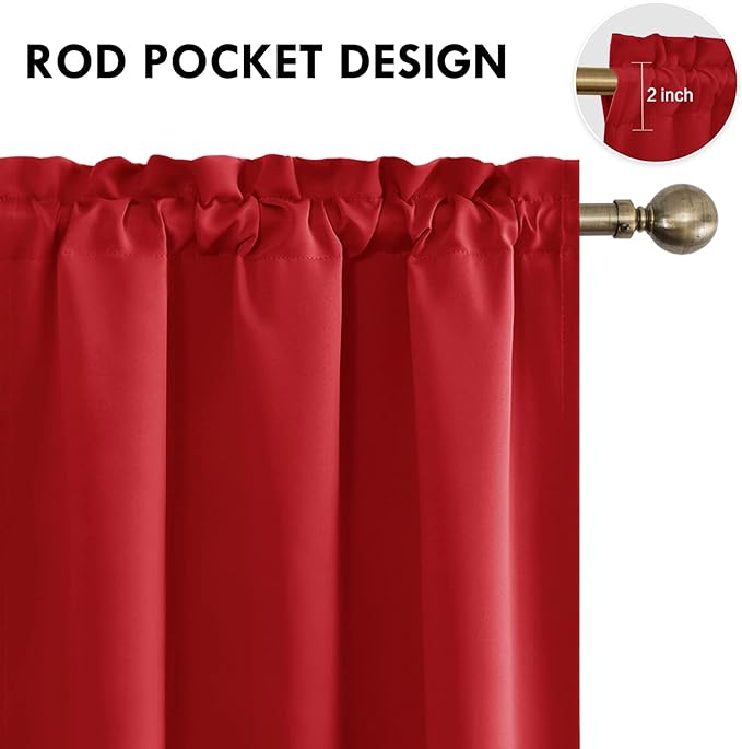 DWCN Blackout Curtains for Bedroom Living Room 38 x 63 Inch Long Red