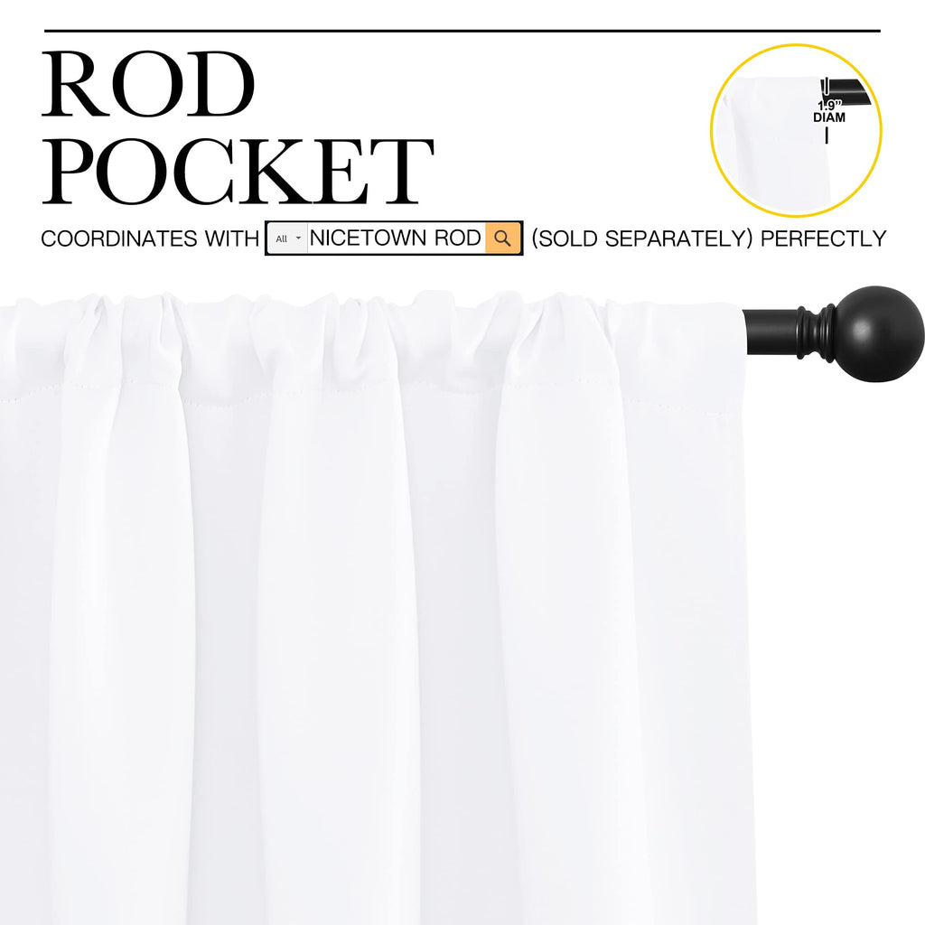 NICETOWN 50% Light Blocking Kitchen Curtains - Window Treatment Rod Pocket Curtains/Drapes for Bedroom (2 Panels, 42 by 72, White)