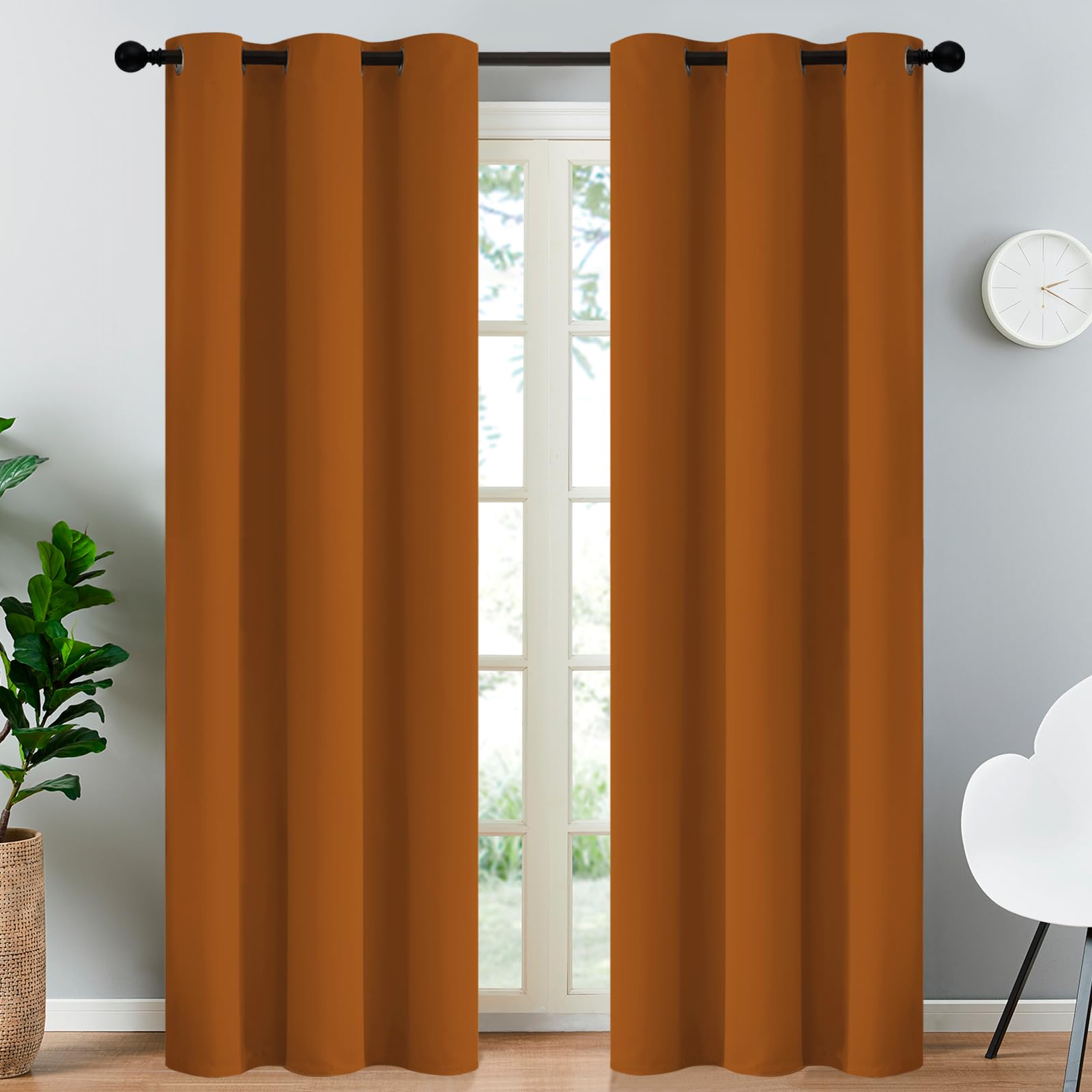 Yakamok Blackout Curtains 38x84 inch Burnt Orange Thermal Drapes-Bedroom