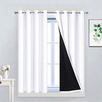 Yakamok Pure White 100% Blackout Curtains for Bedroom, Thermal Insulated Grommet Total Blackout Drapes with Black Liner for Living Room, 52W x 45L, 2 Panels