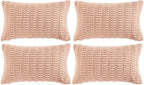 Fancy Homi 4 Packs Boho Pink Decorative Throw Pillow Covers 12x20 Inch for Living Room Couch Bed Sofa, Rustic Modern Farmhouse Home Decor, Soft Plush Corduroy Cute Square Cushion Case 30x50 cm